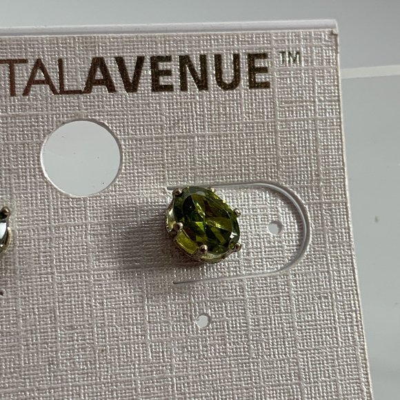Crystal Avenue Earrings Green Rhinestone Studs Oval Shape New on Card - Picture 3 of 6